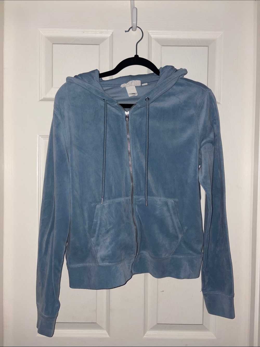Light Blue Hooded Zip Bomber Jacket